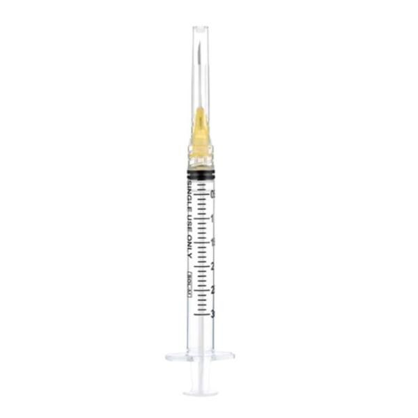 Hypodermic Syringe/Needle 20gx1" 3mL Luer Lock Standard Low Dead Space 100/Bx, 8 BX/CA