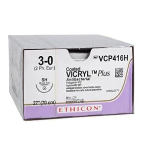 Coated Vicryl Plus Suture 3-0 27" Triclosan, Polyglactin 910 X-1 Violet 36/Bx