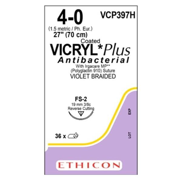 Coated Vicryl Plus Suture 4-0 27" Polyglactin 910 FS-2 Violet 36/Bx