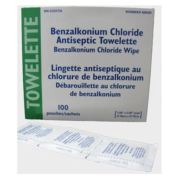 Towelette Antiseptic 0.13% Benzalkonium Chloride 100/Bx