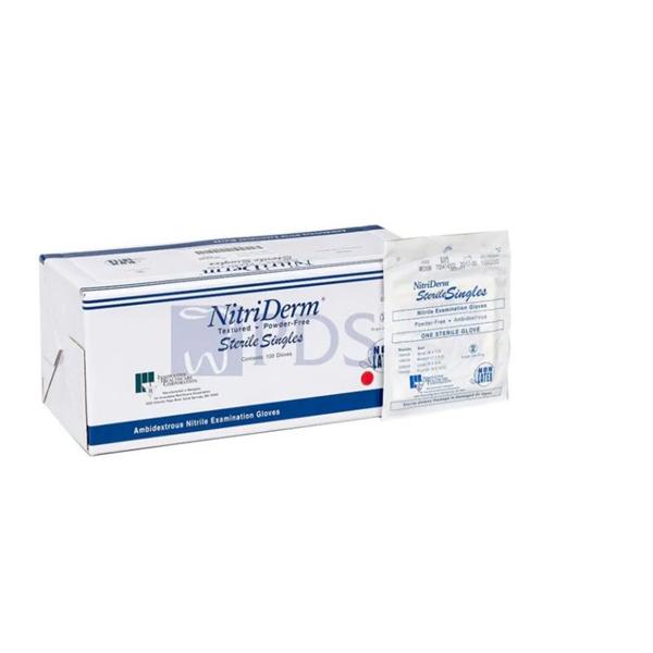 NitriDerm Nitrile/Powder-Free Exam Gloves Medium Blue Sterile, 4 BX/CA