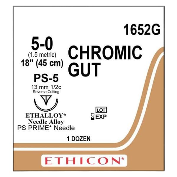 Suture 5-0 Chromic Gut PS-5 Brown 18" Monofilament 12/Bx