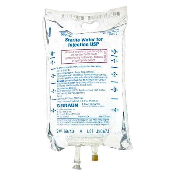Injection Bag Sterile Water 500mL Bag 24/Ca