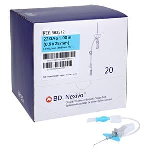 Nexiva IV Catheter Shielded 22 Gauge 1" Blue Closed End 20/Bx, 4 BX/CA