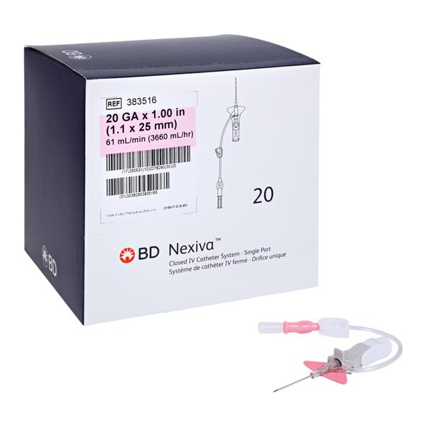 Nexiva IV Catheter Shielded 20 Gauge 1" Pink Closed End 20/Bx, 4 BX/CA