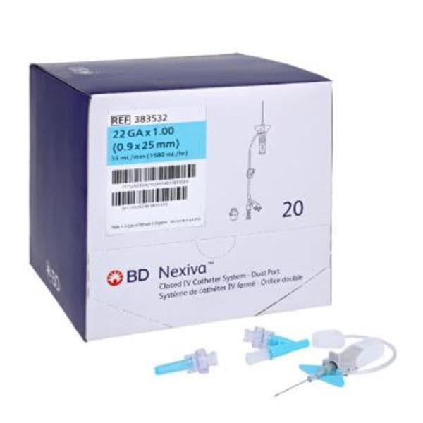Nexiva IV Catheter Shielded 22 Gauge 1" Blue Closed End 20/Bx, 4 BX/CA