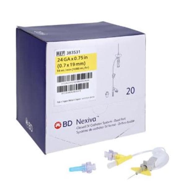 Nexiva IV Catheter Shielded 24 Gauge 3/4" Yellow Closed End 20/Bx, 4 BX/CA